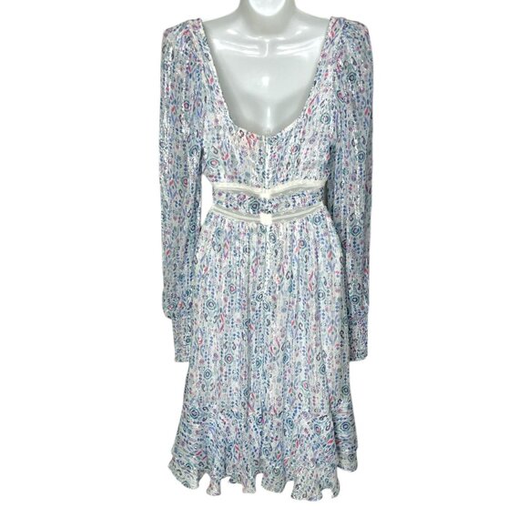 Rococo Sand Floral Lurex Chiffon Mini Dress Blue Multicolor Romantic Petite PP - Picture 10 of 14